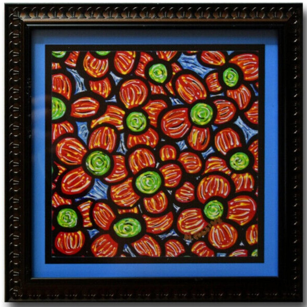 Colorful Framed Abstract Flowers Wall Art Signed